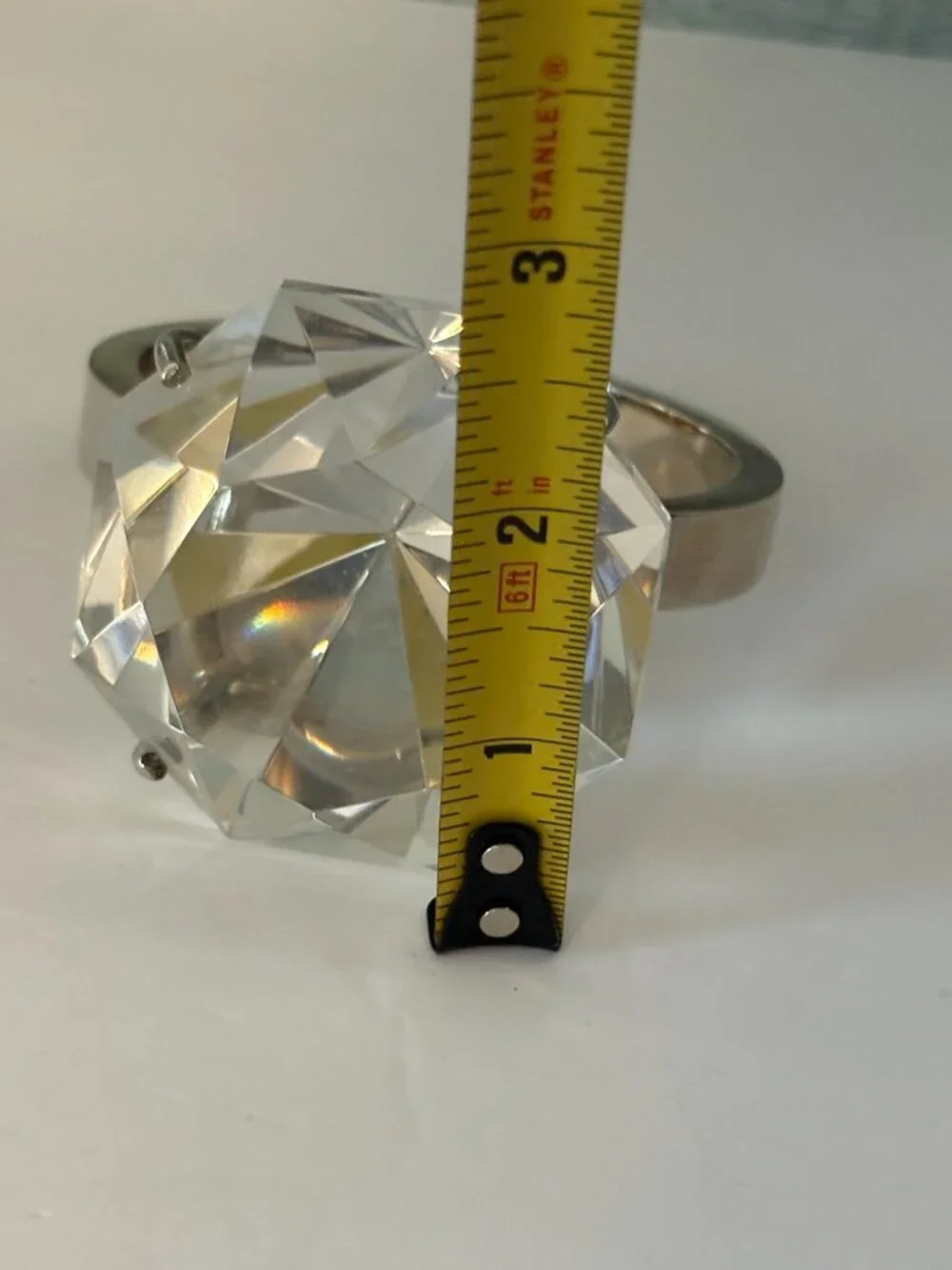 Vintage Giant Novelty Faux Diamond Ring Clear Glass Metal Decor/Paperweight